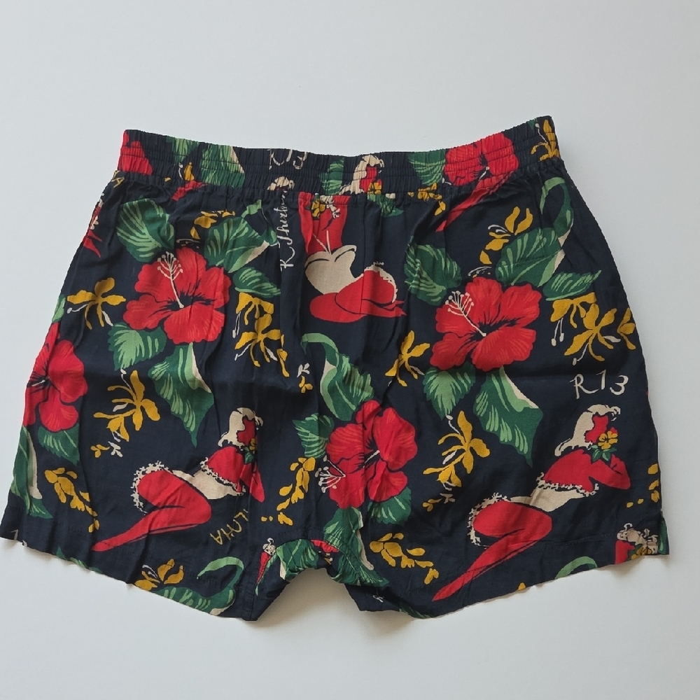R13 Black and Red High Waist Floral Shorts - Picture 2 of 3